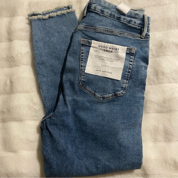 NWT Good American Good Waist Crop High Waist Raw Hem Stretch Jeans 16 - Picture 13 of 14